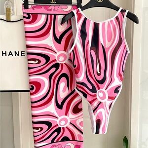 Emilio Pucci Pink and Black Swirl One Piece Swimsuit